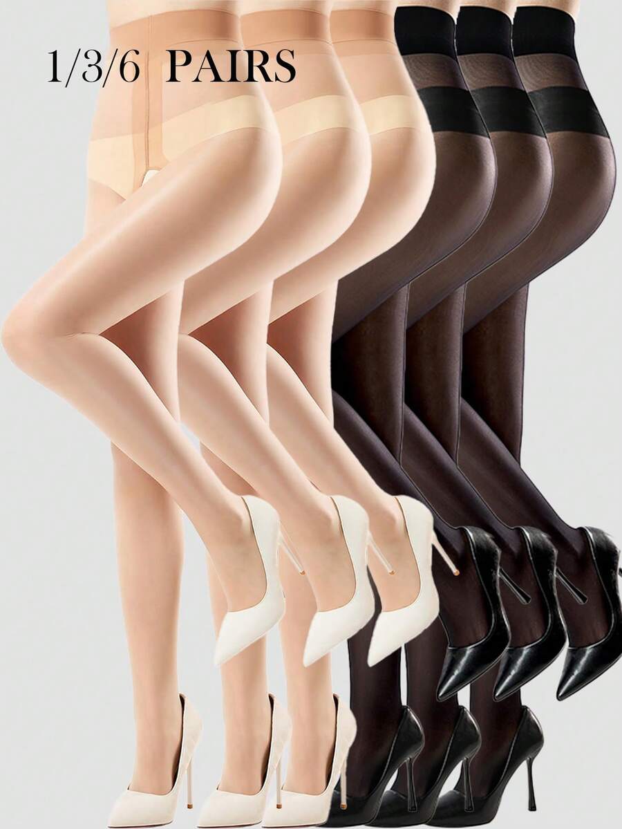 1/3/6 Pairs Women's Black Matte Sheer Thigh High Stockings Sexy High Waist Tight Leggings, Suitable For Formal Occasions/Nightclubs - Multicolor - View 1