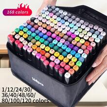 168/120/100/80/60色藝術麥克筆雙頭繪圖筆，適合藝術家繪畫、素描、上色、插畫、動漫設計，藝術素描繪圖筆組，生日禮物，48/40/36/30/30/24/12/1色 - 黑色 - 查看 4