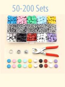 EDCUEBE7 402pcs Colorful Solid Snap Buttons, Iron 5-Claw Pliers, 15-Grid Storage Box, 100pcs Stainless Steel Hand Pliers Snap Buttons Luxury Set, Suitable For Crafts, Sewing, Handmade, Clothing, Accessories, Comes With Installation Tutorial, Random Color Snap Buttons (Suitable For Holiday Gifts) - Color - View 13