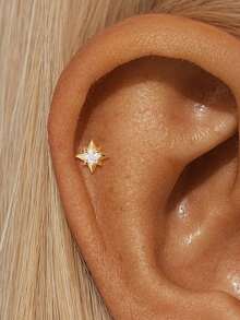 EleRunis 1 pieza de joyería fina de plata de ley 925 con forma de estrella, piercing de cartílago hélix con rosca y base plana, para uso diario, boda, fiesta y compromiso - Dorado - Ver 24