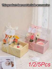 1/2/5pcs Transparent Flower Cake Boxes, Portable Packaging Boxes, Transparent Bouquet Decoration, Suitable For Mother's Day, Birthday, Wedding, Holiday, Fits 4-Inch Cakes - Multicolor - View 2