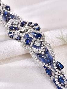 1pc Fashion Handmade Wedding Belt, Shiny Women's Belt, Navy Blue Bridal Accessory, Ball And Party Dress Decoration - Navy Blue - View 4