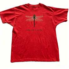 100% Cotton Geographic Inspired Dragonfly Graphic T Shirt For Men And Women |  Exquisite Design |  Loose And Comfortable | Shirts Y2k - 紅色 - 查看 6
