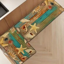 1pc, Home Decor, Starfish Pattern Print, Linen Kitchen Rug, Kitchen Mat, Floor Mat, Bathroom Mat, Door Mat, 3D Print Rectangular, Suitable For Living Room, Bedroom, Hallway, Bathroom, Laundry Room - Polyester Rug, Suitable For Indoor And Outdoor Home Decor - Multicolor - View 2