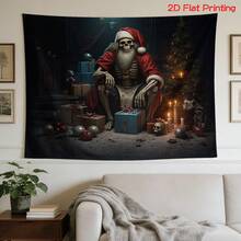 2D Flat, [2D Flat Printing] 1 Oversized High-Definition Digital Skull Santa + "Christmas Nightmare" Slogan Printed Tapestry, Non-Illuminated Tapestry, Polyester Material, Suitable As Backdrop Fabric, Photography Props, Party Banners, Birthday Gifts - 1PC - View 3