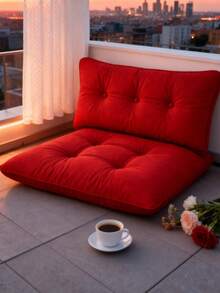 Premium Oversized Floor Pillow With Back Support - Indoor & Outdoor Versatile Seating - Soft Touch - Red - View 2