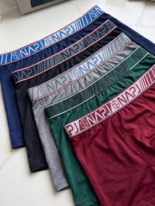 5 Cuecas boxer masculinas para uso diário, com tecido plano, elasticidade média e cós elástico estiloso forro em algodão Premium - Multicolorido - Visão 3