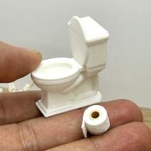 1pc Toilet Model + 1pc Toilet Paper Roll Model, Realistic Plastic Model Decor, Perfect For Decorating Your Model House Bathroom - 1 Toilet + 1 Roll Of Toilet Paper - View 2