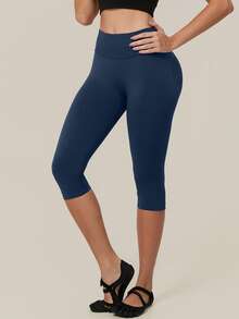 TimeOff Women's 1pc Solid Color Tummy Control Butt Lifting Slimming Sports Mid-Length Shorts - Navy Blue - View 9
