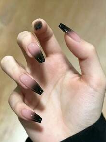 24pcs Black Ombre Ballet Nail Stickers + 1pc 24pcs Jelly Gel + 1pc Press-On Nail Stickers, Nail Art Supplies Press On Nails - Multicolor - View 1