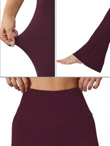 Pantalones acampanados súper suaves para mujer, de cintura alta, control de abdomen, para entrenamiento, yoga, push-up, gimnasio, fitness, leggings largos, pantalones de campana - Azul cielo - Ver 5