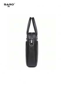 saroxi Tas Laptop Pria, Kapasitas Besar untuk Dokumen dan Perlengkapan Kantor, Gaya Komuter Bisnis, Kulit PU, Tekstur Leci Minimalis Warna Polos, Hadiah untuk Suami, Perlengkapan Penting Musim Gugur - Hitam - View 9