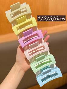 1/2/3/6pcs Women's Colorful Candy Color Fashion Cute Medium Square Hair Claw Hair Claw, Suitable For Daily Updo Use, Recommended Hair Accessory Gift - Multicolor - View 1