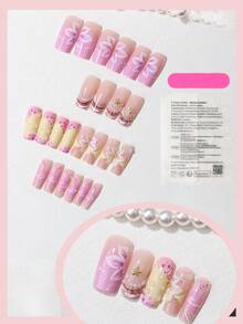 24pcs Nude Pink Purple Yellow Gradient 3D Flower Nail Art Ocean Style Shell Pattern Fake Nails With Jelly Glue + Nail File, Suitable For Sweet Girl / Vacation Style / Daily - Mauve Purple - View 5