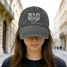 DAD Girl EST.2026 Embroidered Washed Cotton Baseball Cap, Adjustable Unisex Sun Hat, Perfect Father's Day Gift For New Dad, Casual Daily Outdoor Wear - Multicolor - View 6