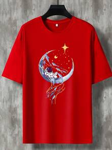 Camiseta de Hombre Casual y Moderna con Estampado Gráfico de Astronauta Lunar, Cómoda, de Cuello Redondo y Manga Corta, Ropa Holgada de Talla - Negro - Ver 9