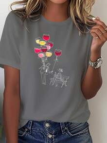 Camiseta estampada para mujer Line Art, cómoda y versátil, de manga corta informal. - Blanco - Ver 10