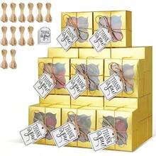 KPOSIYA - 1 cajas de panadería doradas con ventana cajas individuales para cupcakes de.16 x.16 x 6.35 cm caja de regalo de papel kraft dorado para pasteles galletas pasteles donas - Aire - Ver 2