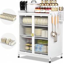 Kitchen Dish Rack, 3-Tier Dish Organizer With Door, Microwave Shelf, Kitchen Cabinet - White - View 1