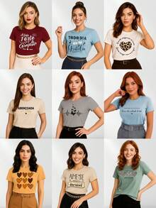 Kit 5 T-shirt Feminina Blusa Baby Look Camiseta Blusinha - Multicolorido - Visão 8