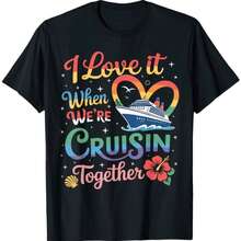 Camiseta de Pareja para Crucero para Hombre - Estampado "Me encanta cuando estamos de crucero", Camiseta Ultra Suave y Transpirable Adecuada para Vacaciones en Crucero y Uso Casual, Conjunto - negro - Ver 2