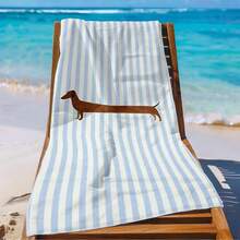 1pc Cartoon Dachshund Soft Towel Suitable For Beach, Blue And White Striped Print Pattern, Microfiber Bath Towel, Quick-Drying, Super Absorbent, Suitable For Seaside Vacation, Pool Party, Outdoor Picnic Scenes, Ideal Birthday Gift For Family And Friends - Multicolor - View 7