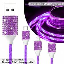 1件裝鑽石閃亮 2/4/6/8孔車用充電器，3合1充電線，快速充電，Type C、USB，車用轉接頭，USB A轉Type C、Type C轉Type C，相容手機、行車記錄器、GPS，男女適用，節日/生日禮物 - 彩色 - 查看 37