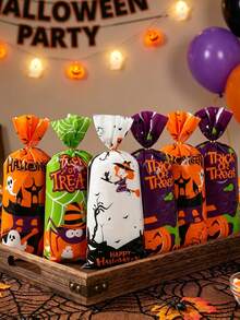 25/50/100 Stücke Halloween Süßigkeiten Tüten, Geschenktüten mit Geist & Hexe & Kürbis Muster, Halloween Geschenkverpackungstüten, Halloween Dekorationen, Party Geschenktüten, Süßigkeiten Tüten, Halloween Trick oder Treat Dekorationen, Halloween Party Dekorationen, Heimdekoration, Partyzubehör, Herbst Dekorationen - Verschiedenfarbig - Übersicht 4