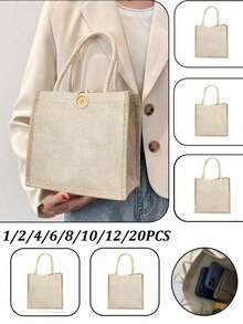 1/2/4/6/8/10/12/20 piezas Bolsas de tela para impresión por sublimación, Bolsas de tela en blanco para impresión por sublimación, Adecuadas para decoración, Bolsas de compras reutilizables ligeras de tamaño mediano - Caqui claro - Ver 1