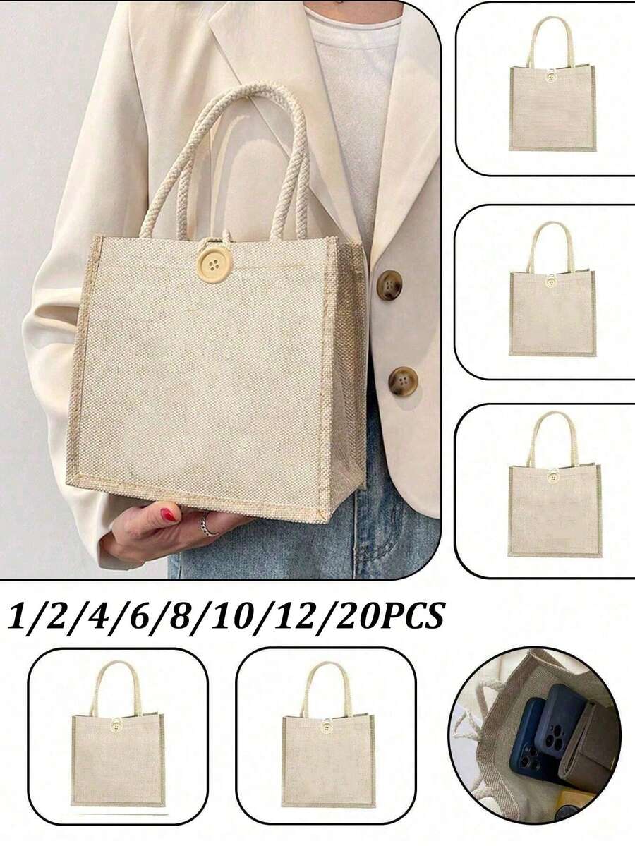 1/2/4/6/8/10/12/20 piezas Bolsas de tela para impresión por sublimación, Bolsas de tela en blanco para impresión por sublimación, Adecuadas para decoración, Bolsas de compras reutilizables ligeras de tamaño mediano - Caqui claro - Ver 1