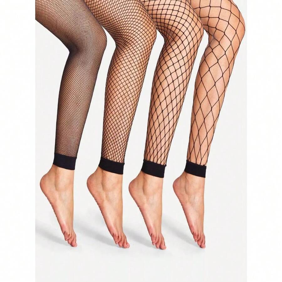 2pairs High-Rise Fishnet Design Stockings, Black Tights - Clear - View 1
