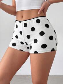 Shorts ajustados para mujer con lunares blancos y estampado de puntos negros, elásticos, casuales, para verano y otoño, ropa de estar en casa y dormir, estilo retro pin-up lindo, hot pants - Blanco - Ver 3