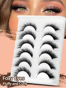 6 Pairs Fluffy Curly Foxy Eyes Lashes, Fox Eye Eyelashes Natural Full False Eyelashes Cosplay Travel Essentials Makeup Tools Strip Lashes, Lashes, Eyelashes, Fake Lashes Dramatic Volume Strip False Eyelashes - View 2