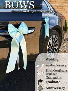 4pcs Wedding Car Decoration Bows, Rhinestone Satin Bows, Wedding Car Decoration Set - View 4