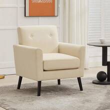 Upholstered Mid-Century Side Chair, Soft Chenille Fabric Accent Armchair With Wood Legs For Home Or Office - White - View 2