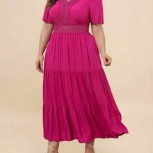 yonghongmaoyi1  VCAY Talla grande Vestido con encaje bajo a capas - Verde Oscuro - Ver 4