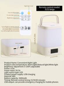 1pc LED Time Display Charging Touch Tap Lamp, Suitable For Night Feeding, Remote Control Timing Bedside Lamp, 3 Color Temperatures Eye-Friendly Dimmable Bedroom Night Light - White - View 15