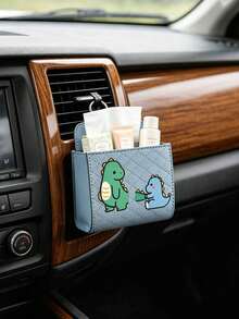 Haze Blue 2 piezas Caja de almacenamiento de ventilación de aire de coche con diseño de dinosaurio de dibujos animados, Caja organizadora de almacenamiento de coche, Caja de almacenamiento colgante para teléfono de coche - Dos dinosaurios de dibujos animados - Ver 5