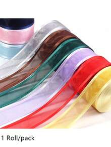 10 Yards/Roll Sheer Organza Wide Edge Ribbon, Elegant Fashion Gift Wrapping Holiday Decor, 25mm Multi-Color Tulle Packaging Ribbon - Mesh Ribbon - View 2