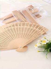 1/5/10pcs Vintage Hollow Carved Folding Hand Fan With Organza Pouch, Portable Decorative Sandalwood Handheld Fan, Suitable For Wedding Favors, Bridal Shower Gifts, Summer Party Decor, Church Events, Dance Performances, Guest Gifts, Banquets, Festivals, Outdoor Picnics, Stage Performances, Photo Props, Funerals, Meetings, Graduation Ceremonies And Housewarming Parties - Multicolor - View 6
