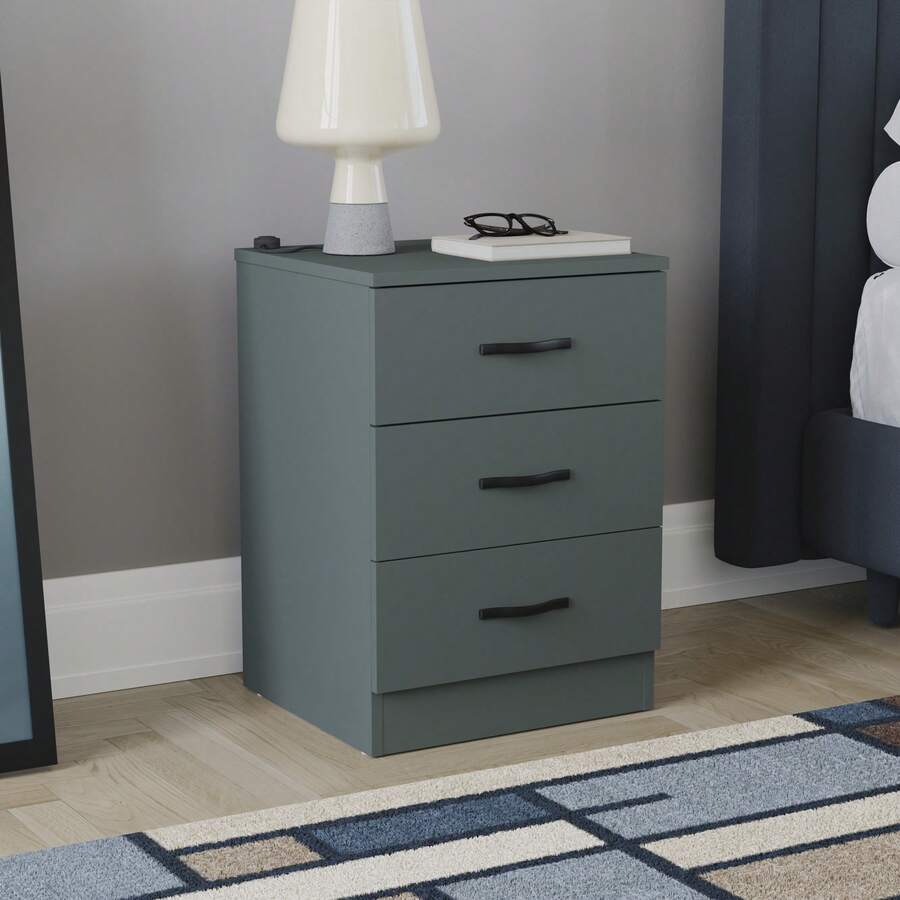 Home Discount Vida Designs Riano 3 Drawer Bedside Chest Cabinet Table Nightstand Bedroom Furniture Silver Handles Display Storage Unit - Green - Green - View 1
