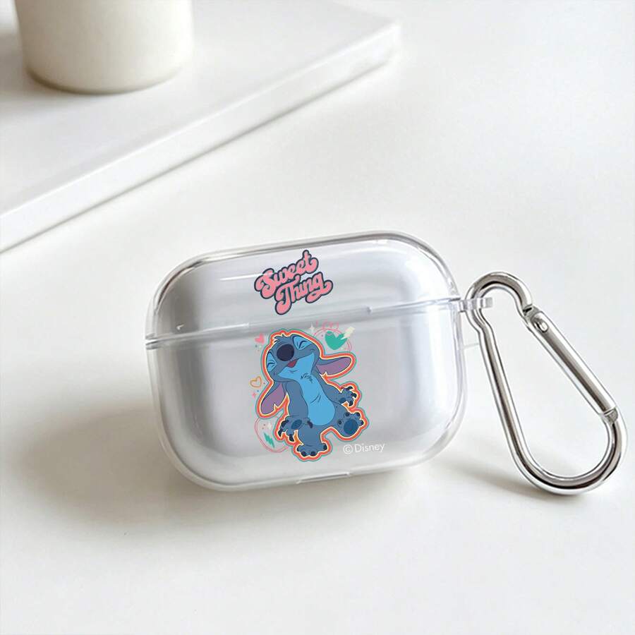Disney Stitch "Sweet Thing" Happy Stitch AirPods Case Cute Transparent Shockproof Shell With Keychain Compatible With AirPods 1/2/3/4 And Pro/Pro 2 Nd Generation Suitable For New AirPods Pro 3 Stocking Stuffers The Girlfriend. - Transparent - View 1
