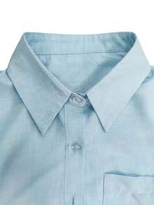 Women's Fashionable And Casual Two-Piece Set: Light Blue Shirt + High-Waisted Shorts.The Fabric Is Lightweight And Breathable, Perfect For Summer Wear - 淺藍色 - 查看 3