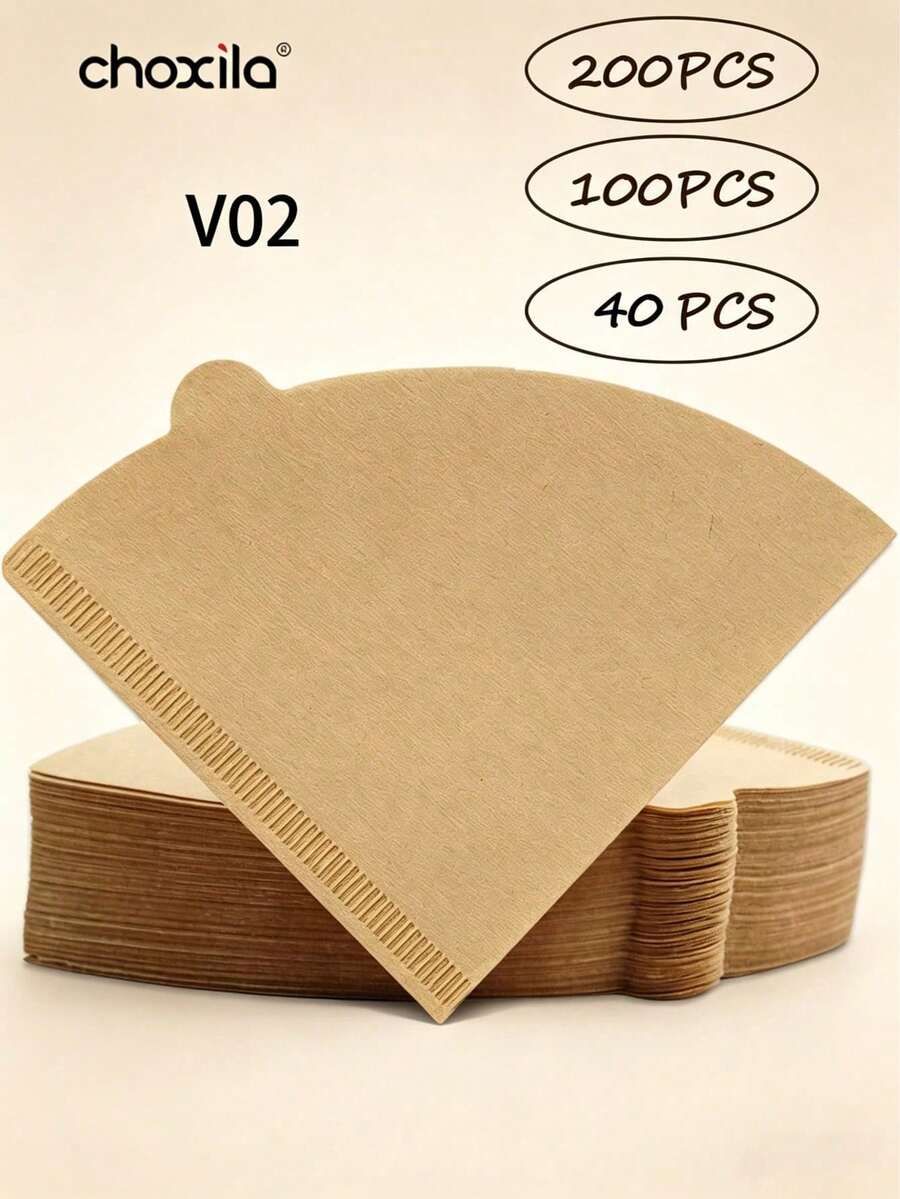choxila 40片/100片/200片 咖啡濾紙、V型咖啡濾紙、未漂白天然紙濾紙、一次性咖啡與茶濾紙,適用於手沖與滴濾咖啡機 - V02 - 查看 1