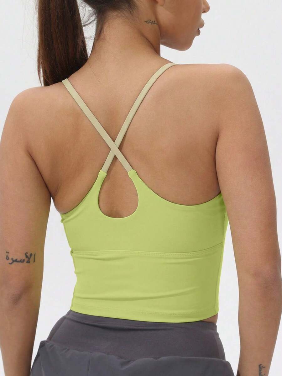Sujetador deportivo acolchado fijo para mujer, top de yoga elástico con bloques de color
