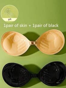 2/1pc Adhesive 3cm Thick Push Up Bra, Backless Strapless Invisible Bra, Reusable Bust Enhancer - Multicolor - View 2