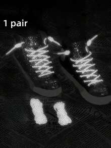 1 Pair 120cm Woven Round Luminous Shoelace With Reflective Stars, Suitable For Casual Shoes, Sneakers, Basketball Shoes And More - Multicolor - View 2