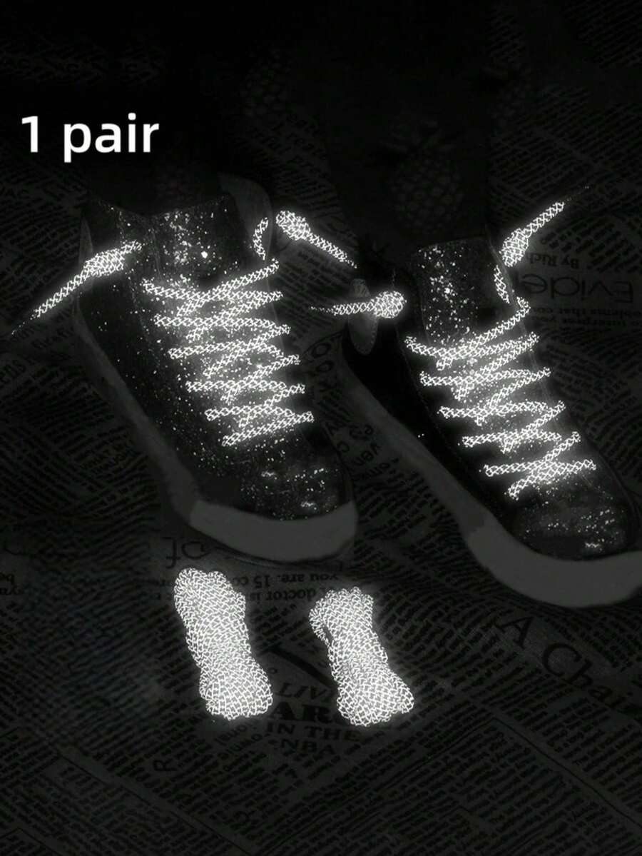 1 Pair 120cm Woven Round Luminous Shoelace With Reflective Stars, Suitable For Casual Shoes, Sneakers, Basketball Shoes And More