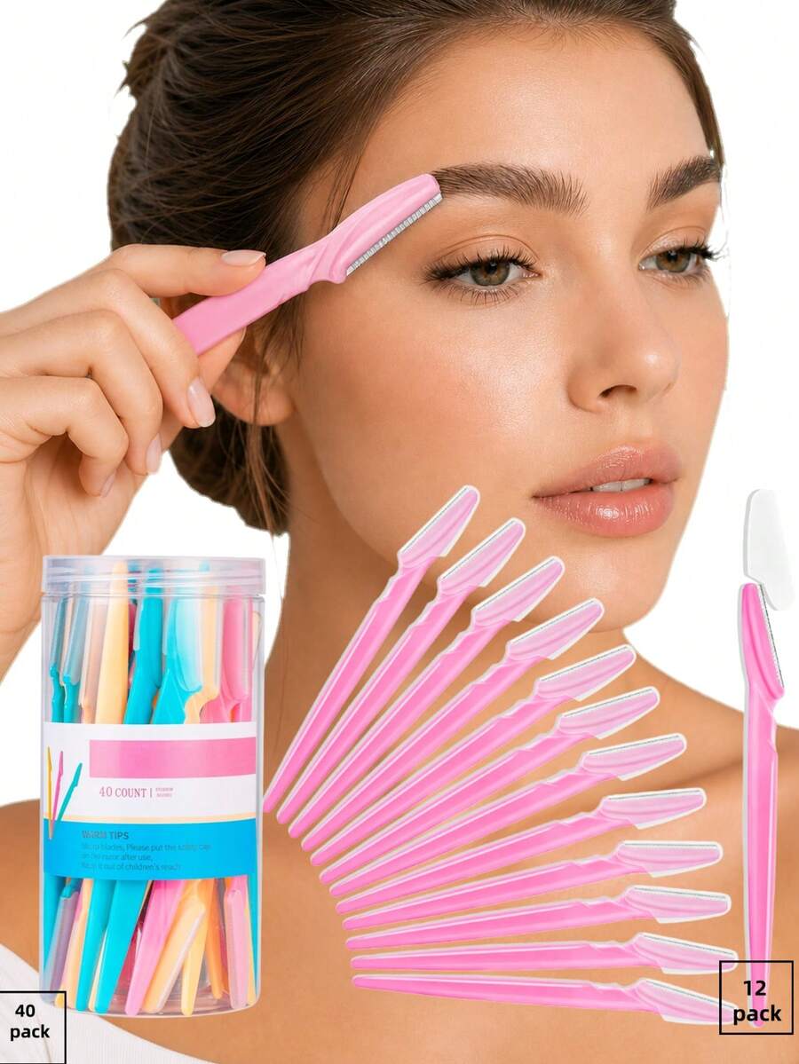 12/40件套女士面部剃刀、眉毛修剪器和脱毛刀，面部脱毛，上唇和眉毛修饰工具，打造光滑肌肤的化妆工具