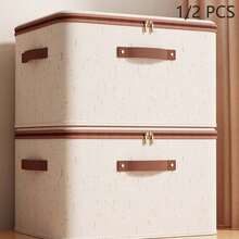 1/2 Packs Zippered Fabric Storage Box, Foldable & Washable Closet Organizer, With Handle (Beige) - Beige - View 2
